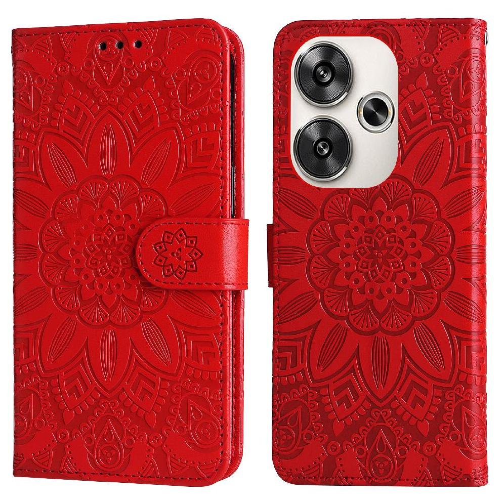 Funda Tipo Cartera Foxdock Para Xiaomi Poco F6 , Diseño Girasol En Relieve, Cuero Pu, Cierre Magnético, Soporte Y Tarjetero