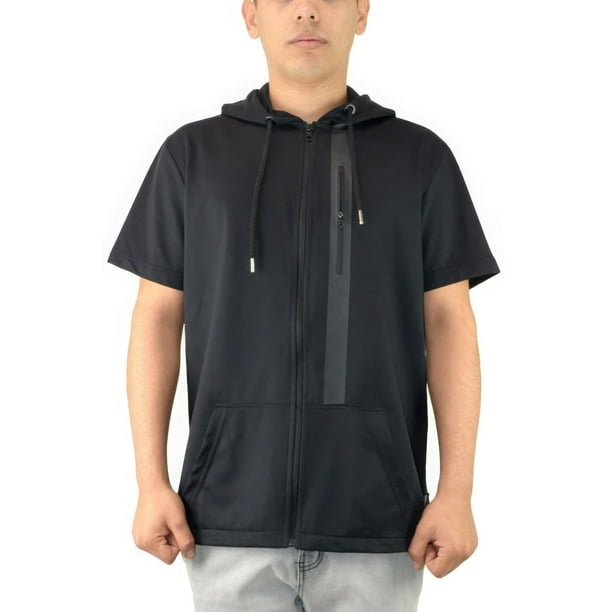 Saronite Sudadera con Capucha de Algodón, Casual, de Manga Corta, con Cierre Frontal y Cordón Ajustable, Color Negro (para Mujer)