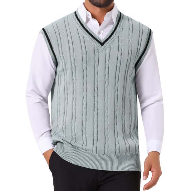 INSPIRE CHIC Chaleco de Punto Sin Mangas con Cuello en V de Color Sólido para Hombre M Gris Claro