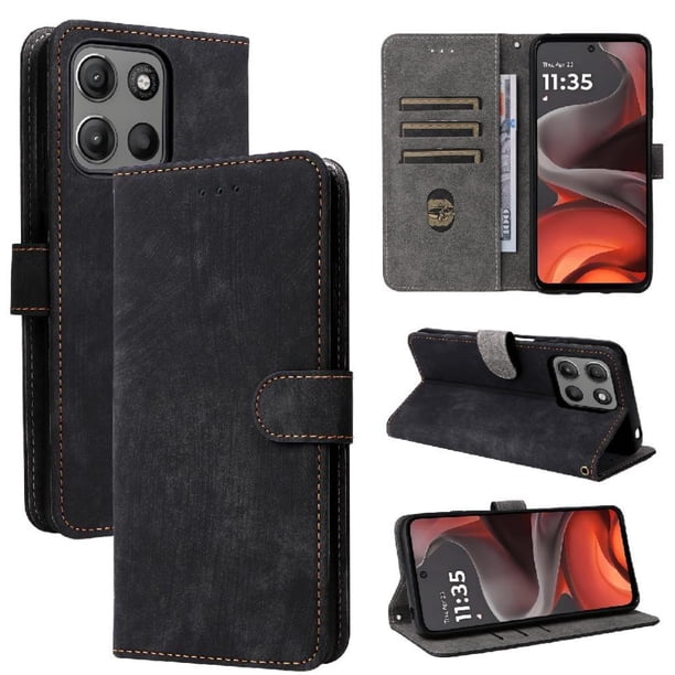 Funda Billetera para Motorola MOTO G15 Power 4G con Soporte - Cartera de Cuero con Ranuras Negro