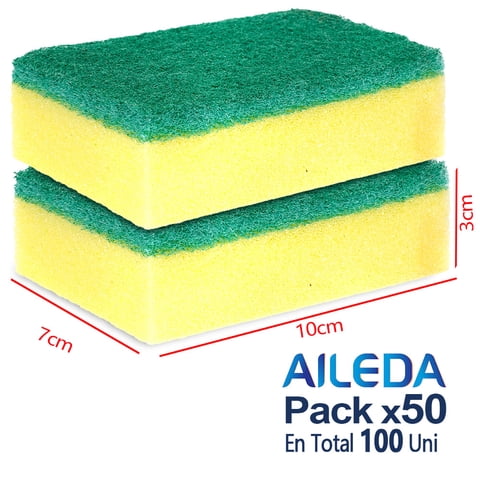 Aileda 2 Uni Esponja Lisa Multiuso Esponja De Limpieza 50 Empaques (En Total 100 Unidades)