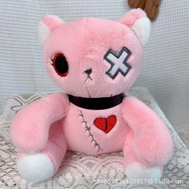 Muñeco de peluche de gato de punto gótico, juguete de peluche de gatito de retazos de estilo oscuro, figura de peluche de gato emo suave for decoración de habitación y regalos navideños