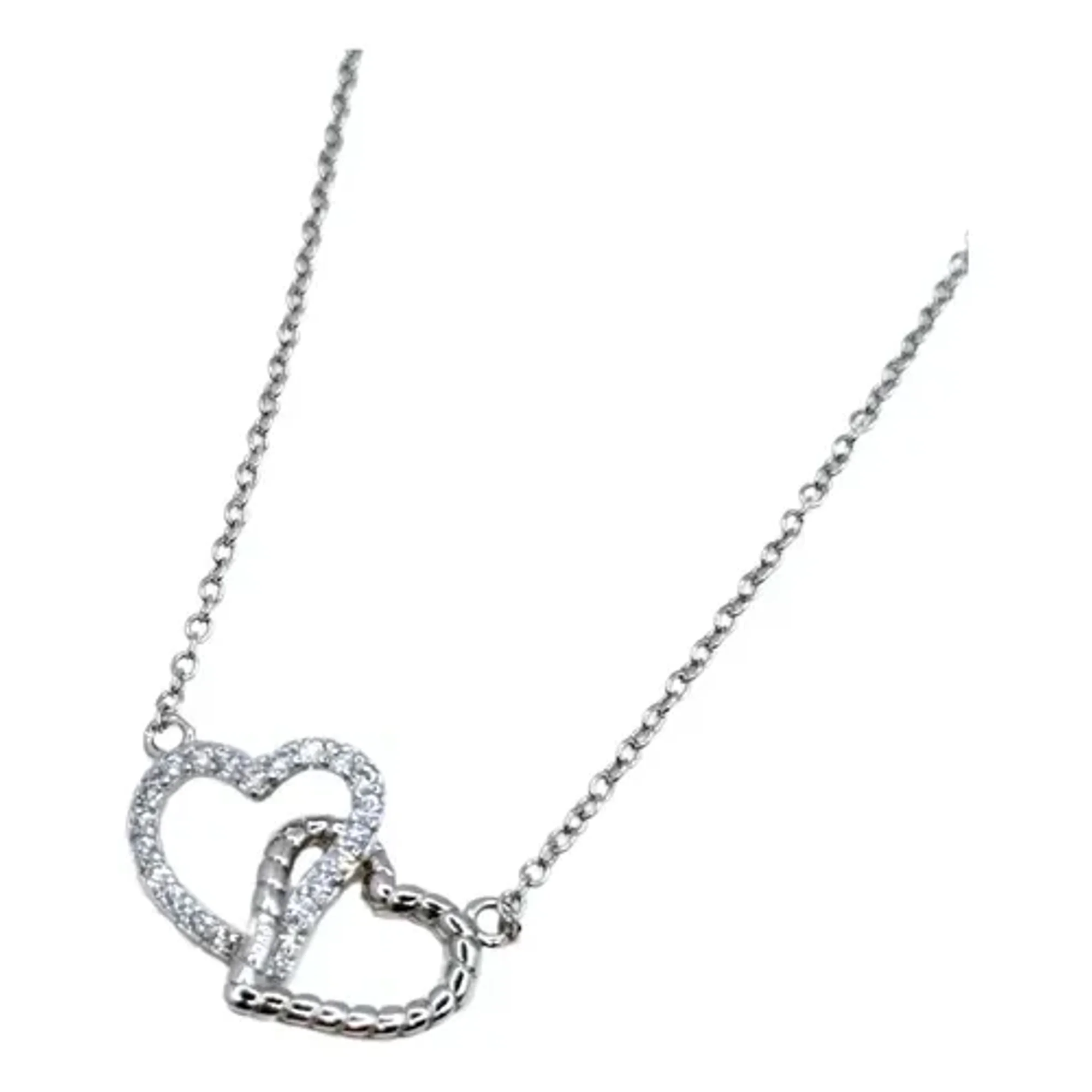 Marca - Collar Corazones Entrelazados, Plata 925 Y Circonitas Pavé Plateado