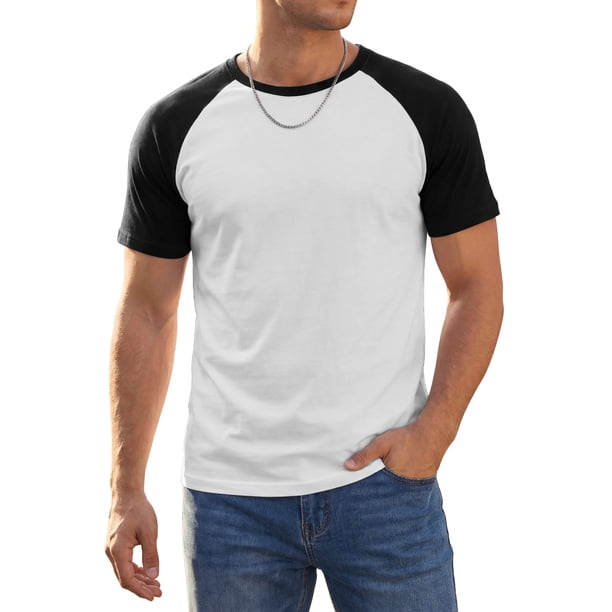 INSPIRE CHIC Camiseta de Hombre Raglán Manga Corta Cuello Redondo Casual Camisetas de Béisbol L Blanco