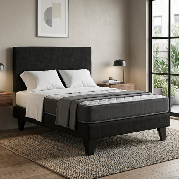 Cama Plaza y Media Completa Evo con Colchón 21 cm y Respaldo Negro