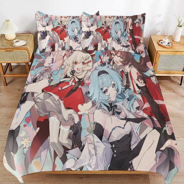 Genshin-Impact Genshin-Impact Bedding Set Sheet Set for Kids Adults,All Season Lightweight
