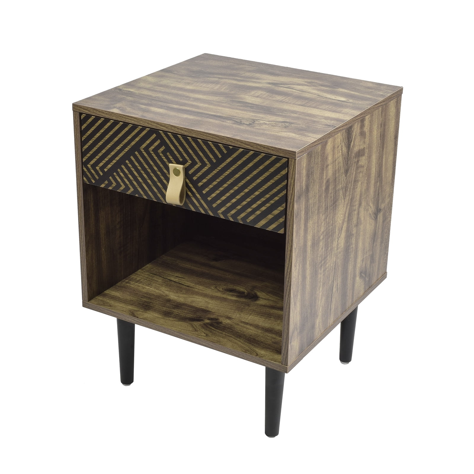 Relan - Velador Top Living Moon Black Con Cajón Y Estante Negro