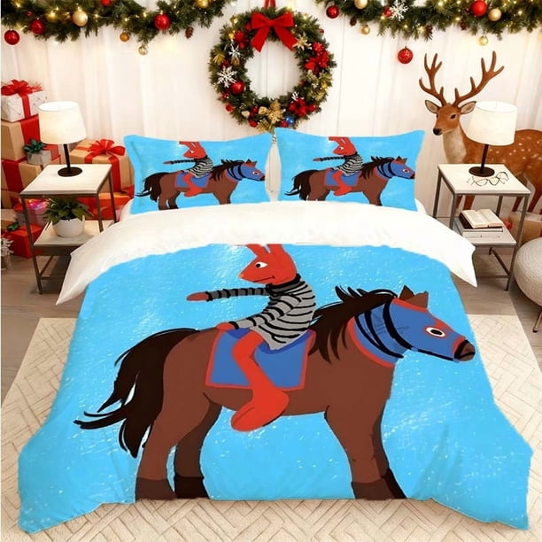 JuanCarlosBodoque Cartoon Rabbit Riding Horse Printed Duvet Cover Set All-season Bedding Set with Colorful Patterns Essential for Home and Guest Rooms Ideal Gif