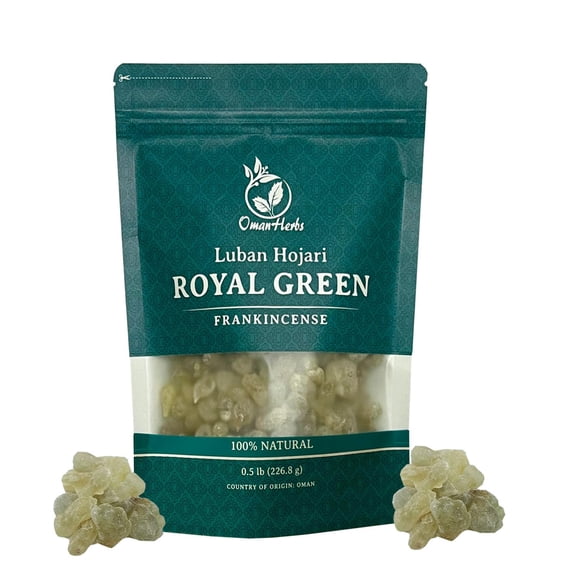 Incienso Hojari verde real de Omán Boswellia Sacra, incienso puro para iglesia, olibanum luban (1/2 libra)