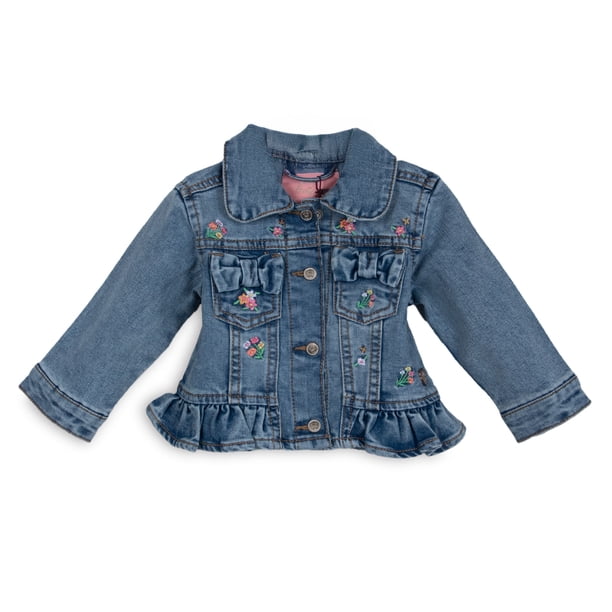 Chaqueta Bebé Niña con Broches y Bordado Floral Denim Pillin