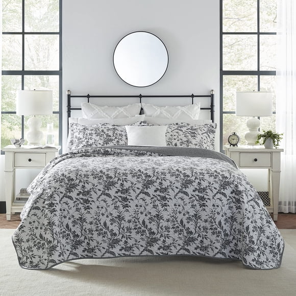 Juego de Edredón Queen Laura Ashley de Algodón Suave Reversible 3 Piezas