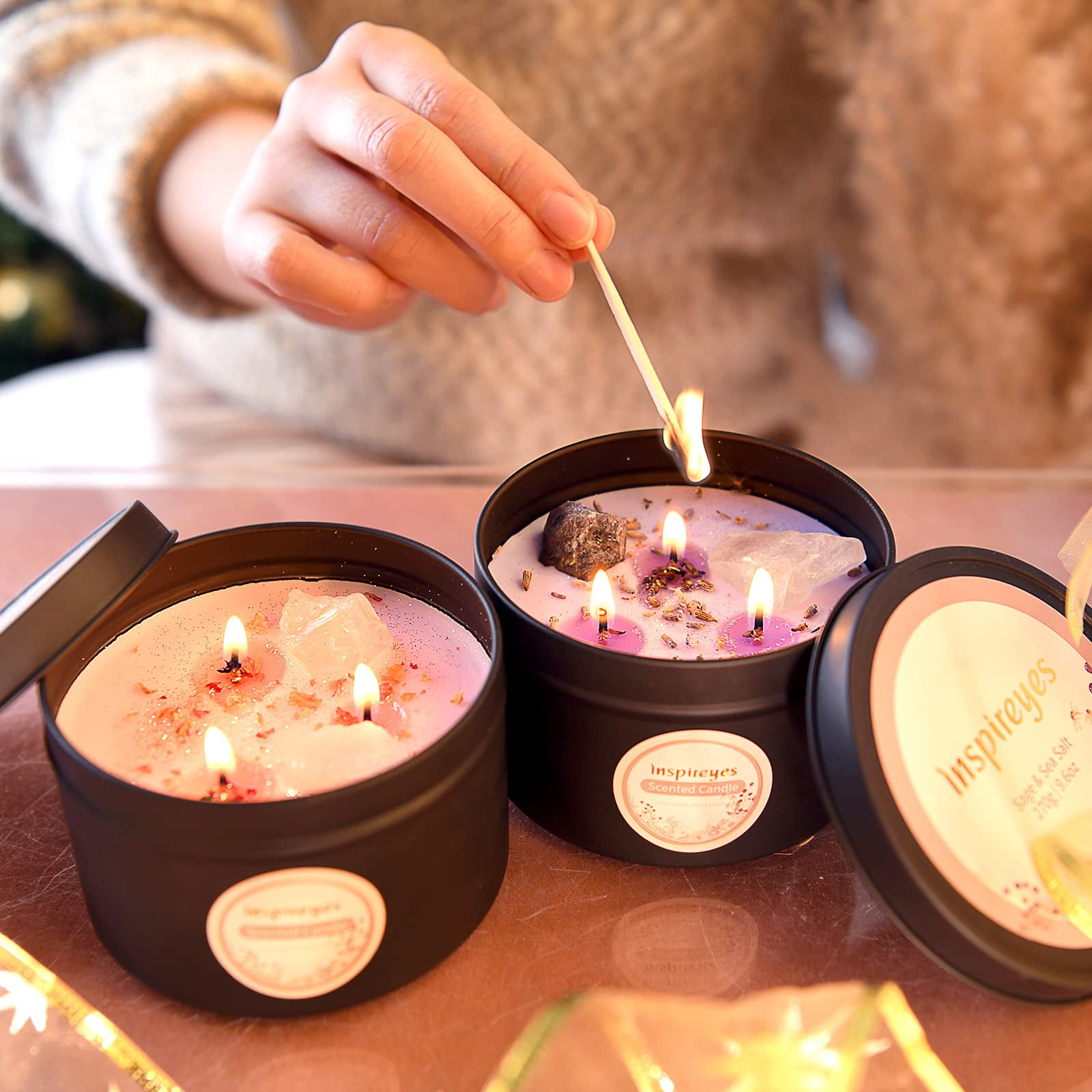 Inspireyes - Set De Velas Aromáticas Inspieyes, 550 Ml, Cera De Soja Con Cristal