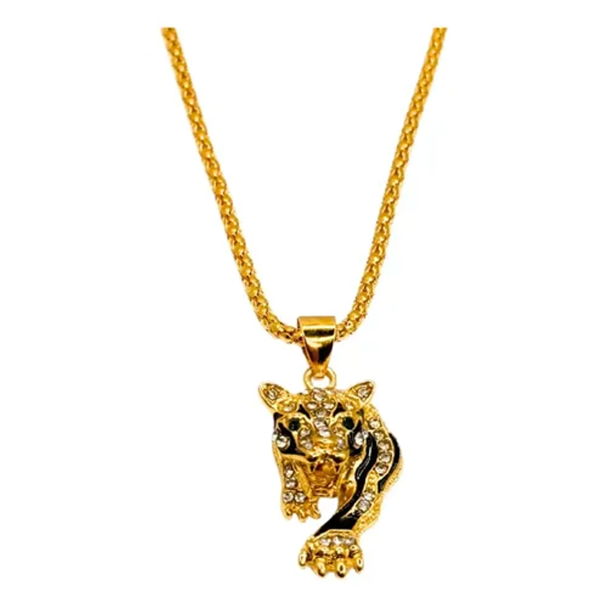 Marca - Collar Leopardo Acecho, Acero Inoxidable/circonitas, Regalo Dorado