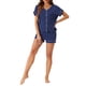 thumbnail image 2 of INSPIRE CHIC Conjunto de Pijama de Modal para Mujer Manga Corta Estampado de Estrellas Camisa Abotonada y Shorts Conjunto de Ropa de Casa 2XL Azul Marino, 2 of 6