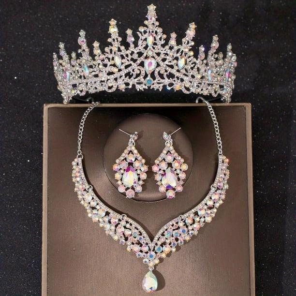 3pcs Elegant Crystal Bridal Jewelry Set - Rhinestone Tiara Crown, Necklace, and Earrings - Perfect for Weddings and Special Occasions