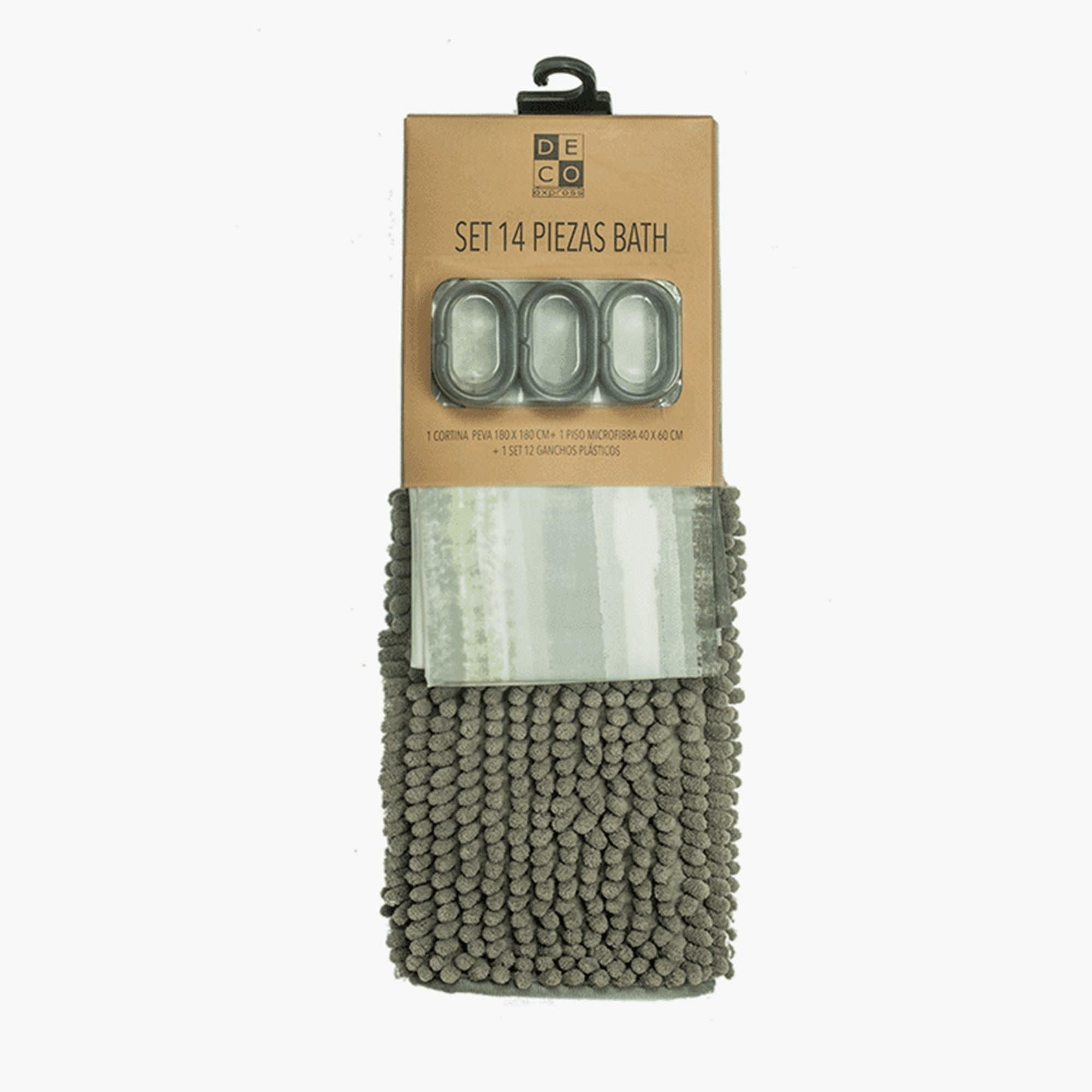 Decoexpress - Cortina De Baño 180x180 Impermeable + 12 Ganchos Y Piso De Baño Hojas