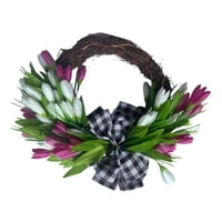 Magideal - Guirnalda De Tulipanes De Primavera Guirnalda Diaria Con Lazo De Cinta Corona De Flores Corona De Mimbre Cobertura Media Para Puerta Granja Decoración