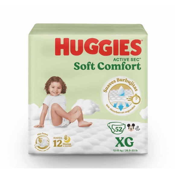 Pañal Desec Huggies Active Sec Talla Xg 52 Un (12 A 15 Kg)