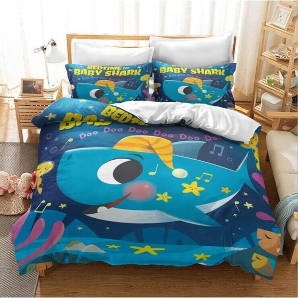 Baby Shark Collection Quilt Duvet Cover Set Double Bedclothes Kids3-Piece Bedding Set