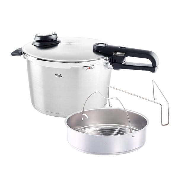 Olla a presión Fissler de 8,5 L con inserto para vapor