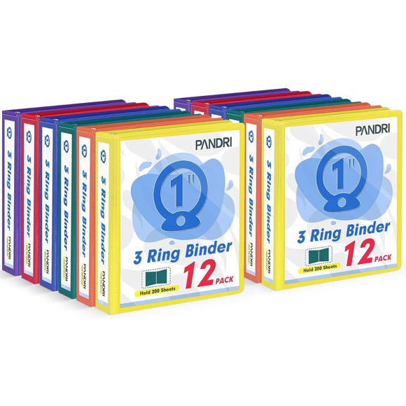 PANDRI 12 Pack 1inch 3 Ring Binders with 2 Interior Pockets