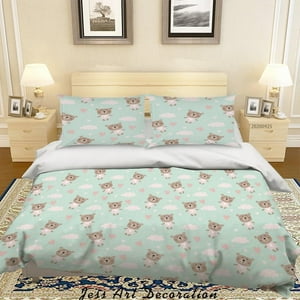 Milsleep - 3D Dibujos Animados De Animales Oso Patrón Funda De Edredón Set De Ropa De Cama Set Funda Nórdica