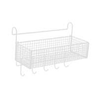 Magideal - Organizador De Cestas De Almacenamiento Colgante Para Mesita De Noche, Fácil Instalación, 36,6 X 14,9 X 14,9 Cm, Estante De Metal Junto A La Cama Y Li Blanco Con Ganchos