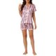 thumbnail image 2 of INSPIRE CHIC Conjunto de Pijama de Satén para Mujer Camisa de Manga Corta con Botones y Pantalones Cortos Ropa de Casa con Estampado Floral M Rosa Azul, 2 of 5