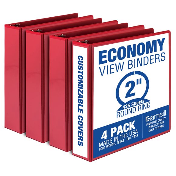Binder Samsill Economy, 2 pulgadas, 3 anillos, rojo, paquete de 4