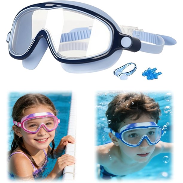 Gafas natación niños HD montura grande verano visión amplia antivaho clases natación