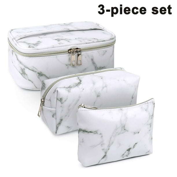 Bolsa de maquillaje de 3 piezas, neceser portátil, organizador de viaje, resistente al agua, para mujer, mármol