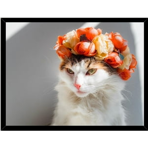 Genérico - Cuadro Decorativo Gatita Con Flores Medidas 30X40 Cm