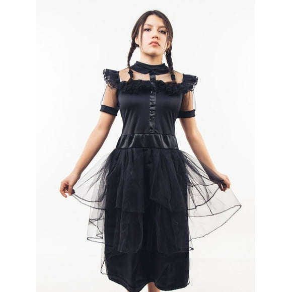 Vestido Merlina Adams Disfraz Fiesta De Noche Niñas Gótico