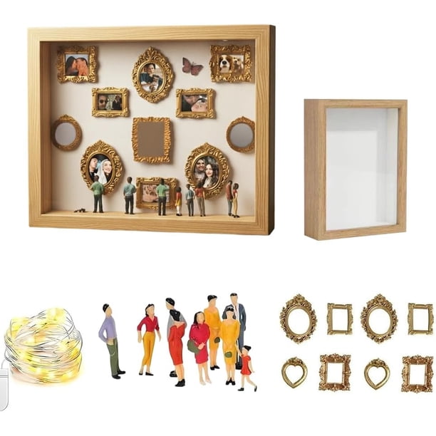 Caja mini museo silueta DIY kit marco dorado figuras display sombra fotos personalizado