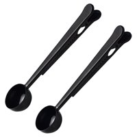 Magideal - Paquete De 2 Cucharas De De Material Acero Inoxidable 2 En Un Con Clip Para Bolsas De Espresso, Cucharas Medidoras Para , , Molido, Negro