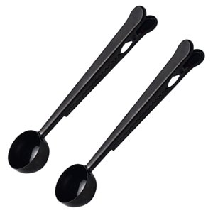 Magideal - Paquete De 2 Cucharas De De Material Acero Inoxidable 2 En Un Con Clip Para Bolsas De Espresso, Cucharas Medidoras Para , , Molido, Negro
