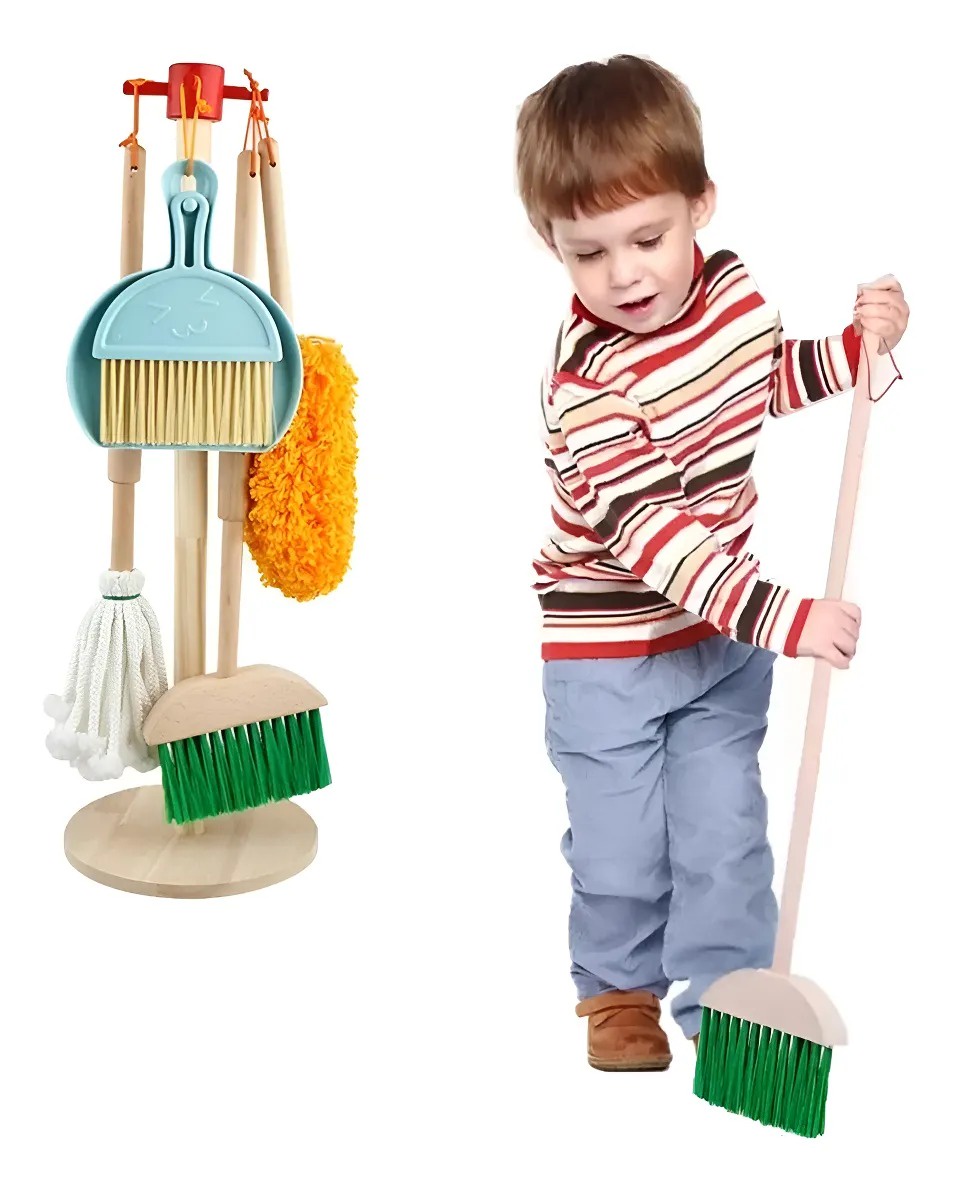 Genérica - Set Aseo Didactico Limpieza Madera Juguete Escoba Simulación