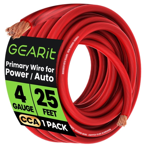 Wire GearIt CCA eléctrico calibre 4 para automoción, 7,6 m, color rojo