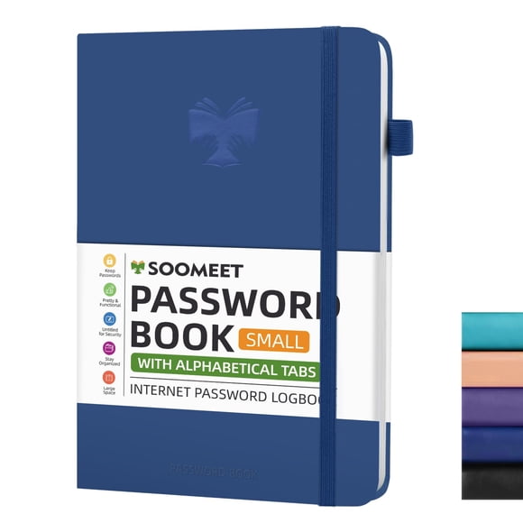 Libro de Contraseñas Soomeet 11 x 15 cm con Pestañas Alfabéticas – Azul