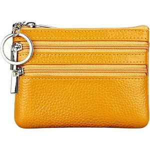 Veat00L - Billetera De Moneda De Cuero De Vaca Femenina Mini Billetera, Llavero, Diseño De Tres Cremalleras