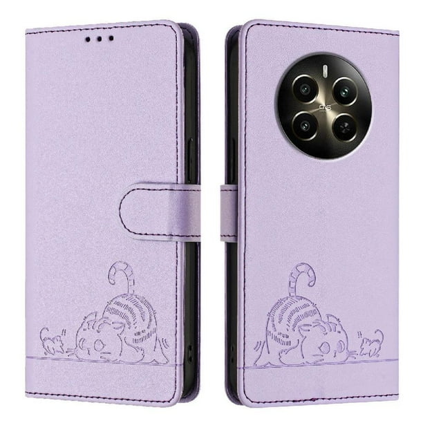 Funda tipo cartera FOXDOCK para Realme Narzo 70 Pro 5G con soporte, ranuras, RFID, diseño de gato