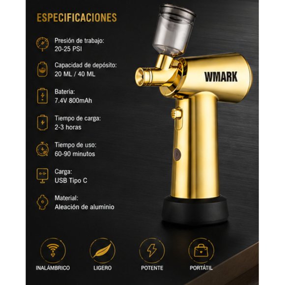 Aerógrafo Profesional Wmark ng-ab001 Inalámbrico Dorado