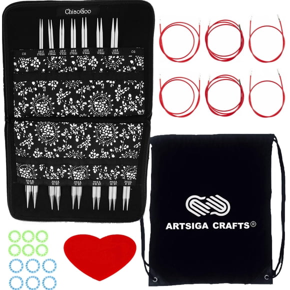Juego de agujas de tejer ChiaoGoo Twist Red Lace de 4 pulgadas con bolsa