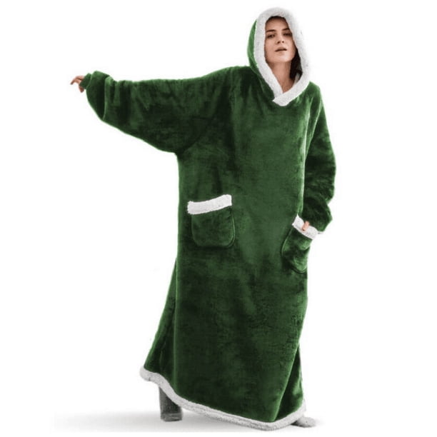 1pc Flannel Blanket With Sleeves, Winter Hoodies Sweatshirt, Women Men Pullover Fleece Giant TV Blanket
