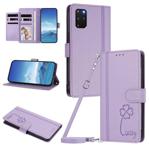 Funda Cartera Trébol para Samsung Galaxy S20 Plus con Ranuras Tarjetas y Carga Inalámbrica Morado claro