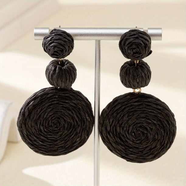 Elegant & Creative Vacation Style Raffia Braided Round Dangle Earrings - Perfect Gift for Women & Girls!