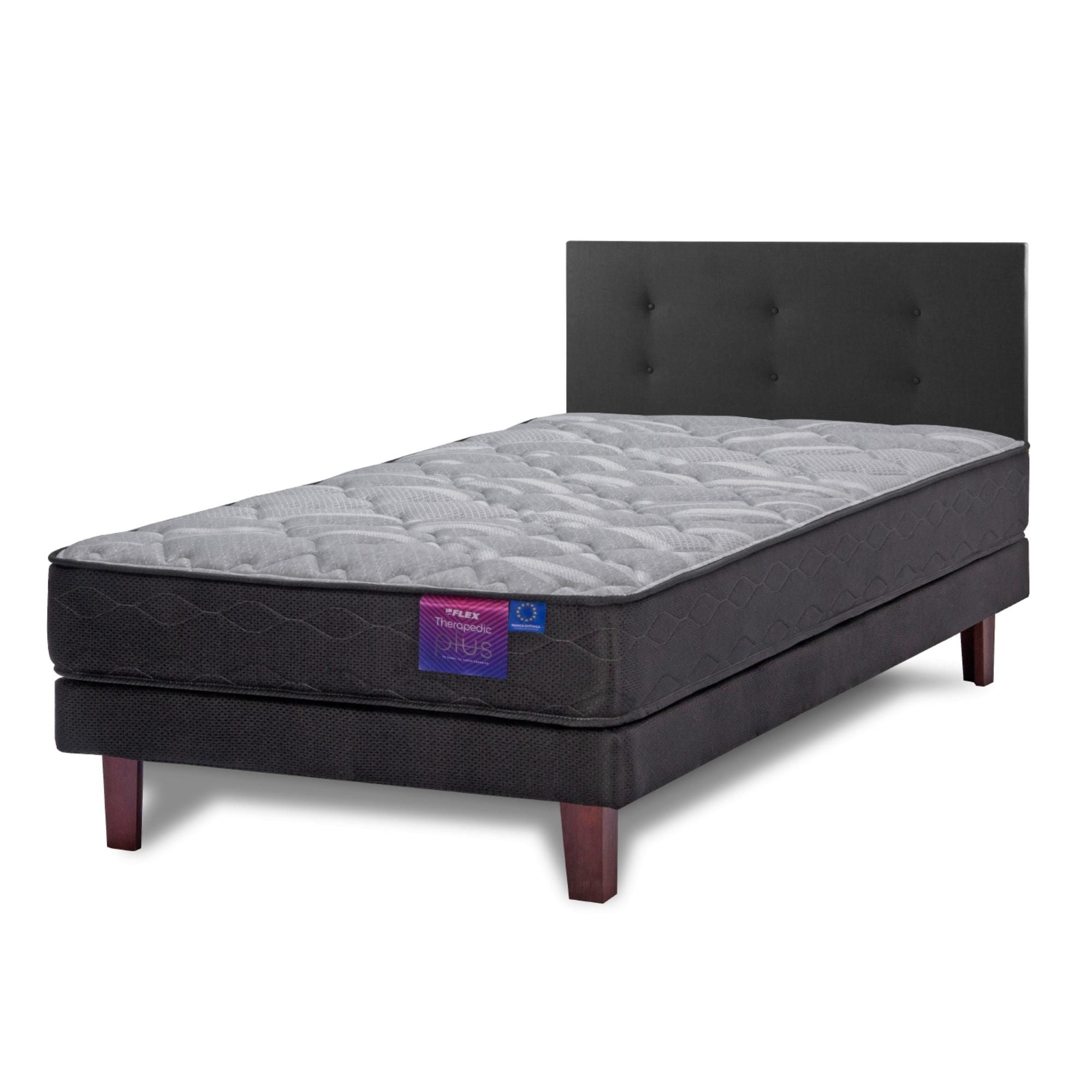 Flex - Cama Europea Therapedic Plus 1.5 Plaza + Respado Royal Negro Base Normal