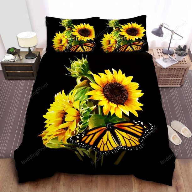 Sunflower And Butterflys Quilt Duvet Cover Set Doona Cover Children Bed Linen3-Piece Bedding Set