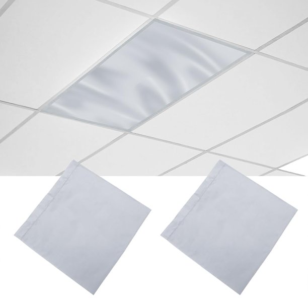 2 Cubiertas Fluorescentes, Cubiertas Magnéticas para Luz de Techo de 4 x 2 Pies, Paneles Difusores para Techo Registrable, Filtros para Oficina, Aula, Escuela y Hogar, Material de Tela Poliéster, Gris
