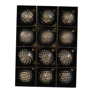 Magideal - 12 Bolas Colgantes Navideñas Vintage, Adornos Irrompibles De Pp, Decorativas Para Las Fiestas, Diseño Clásico Y Tradicional, Estilo Rústico. Ideales P Oro Negro